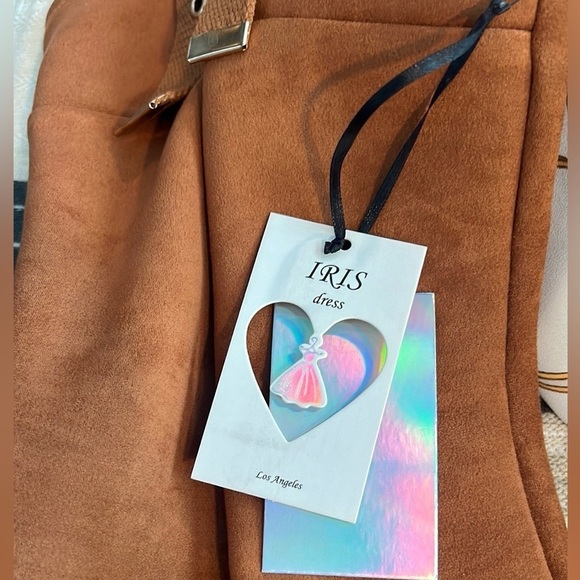 NWT,Iris LA,Warm Camel Faux Suede Adjustable Buckle Mini Dress, EUC,Size M - Picture 9 of 12